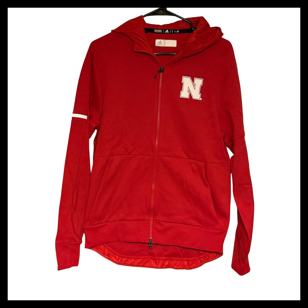 NWT Adidas Nebraska Cornhuskers Full Zip Hoodie Red N Logo Athletic Mens Size S